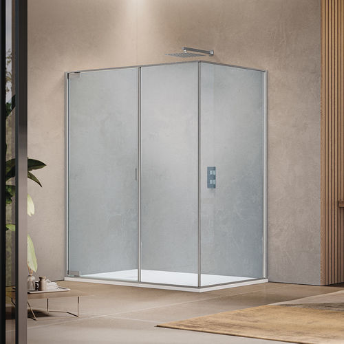 Paroi de douche battante - PIVOT HINGED DOOR ON INLINE FIXED PANEL FOR FIXED PANEL B1750 - SAMO - rectangulaire / d'angle / en verre trempé