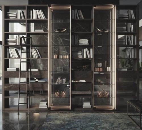 Bibliothèque paravent - METROPOLIS - Tisettanta - contemporaine / en bois / avec éclairage intégré