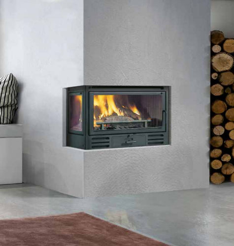 Insert de cheminée d'angle - RIGA 49 glass side - EDILKAMIN - à bois / en fonte / à convection forcée