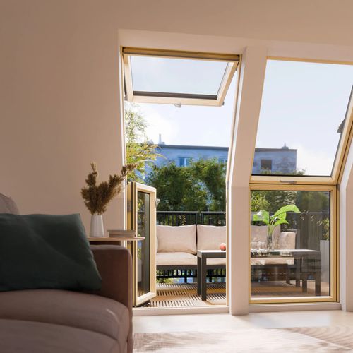 Fenêtre-balcon en aluminium - FOP P50 APMX - FAKRO - en pin / battante / à triple vitrage