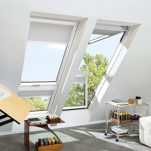 Fenêtre-balcon en aluminium - FGP-V P50 APMX - FAKRO - en pin / bois-alu / à soufflet