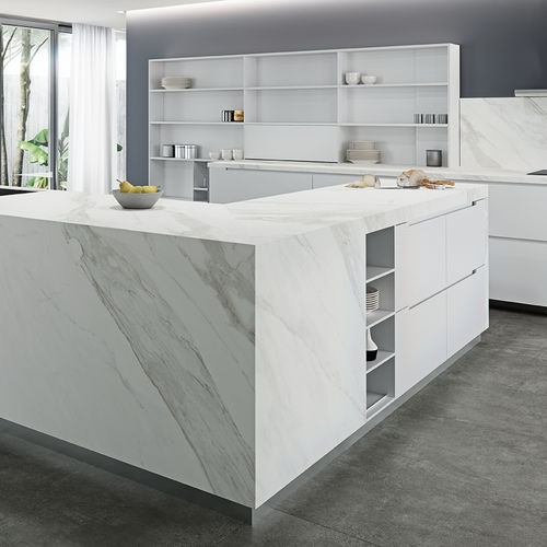 Plan de travail en grès cérame - COVERLAM TOP CALACATA - GRESPANIA CERAMICA - d'extérieur / blanc / finition mat