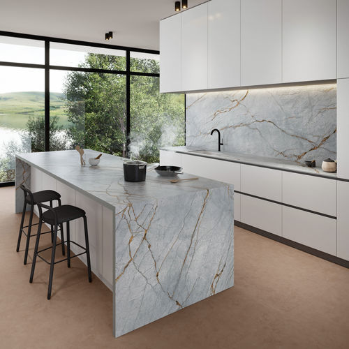 Plan de travail en grès cérame - COVERLAM TOP BLUE ROMA - GRESPANIA CERAMICA - professionnel / d'extérieur / gris