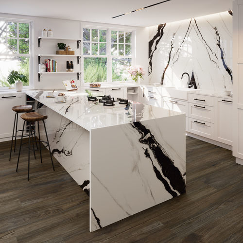 Plan de travail en grès cérame - COVERLAM TOP PANDA - GRESPANIA CERAMICA - d'extérieur / blanc / brillant