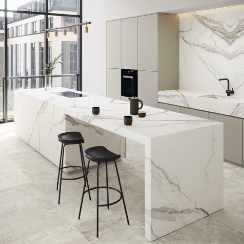 Plan de travail en grès cérame - COVERLAM TOP ESTATUARIO EXTRA - GRESPANIA CERAMICA - d'extérieur / blanc / mat