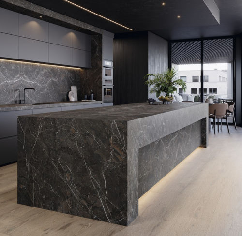 Plan de travail en grès cérame - BRECCIA IMPERIALE - GRESPANIA CERAMICA - noir / lisse / à bords droits