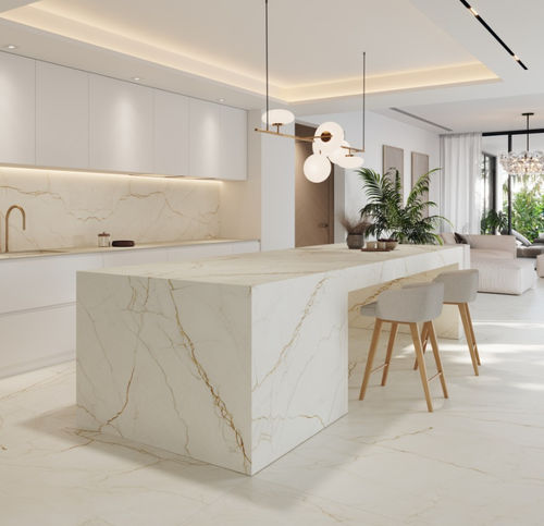 Plan de travail en grès cérame - BALANCE - GRESPANIA CERAMICA - blanc / doré / lisse