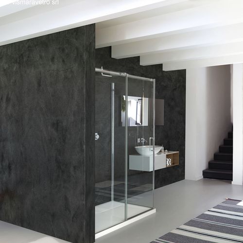 Cabine de douche en verre - GLISS : DQ+DF - VISMARAVETRO - à portes coulissantes / d'angle / en verre transparent