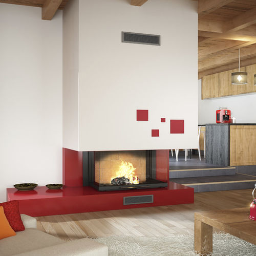 Foyer fermé à bois - TECHNIKA - TOTEM fire - d'angle / en métal / avec porte escamotable