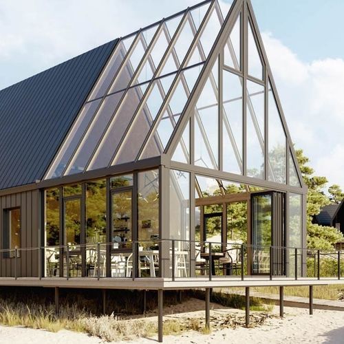 Véranda en verre - SDL AVANTGARDE - SOLARLUX - en aluminium / en bois / pour restaurant