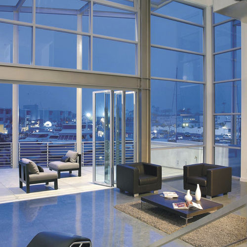 Baie vitrée accordéon - SL 35 - SOLARLUX - en aluminium / à double vitrage / 3 vantaux