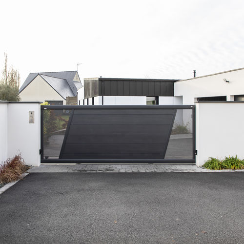 Portail coulissant - Gamme SIGNATURE - Corsiva C 255 - SIB - en aluminium thermolaqué / à lames / en tôle perforée