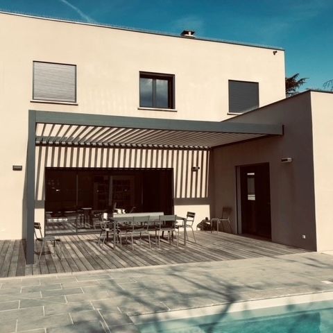 Pergola autoportée - SEMI-ENCASTR&Eacute;E - SIB - adossée / en aluminium / à lames orientables