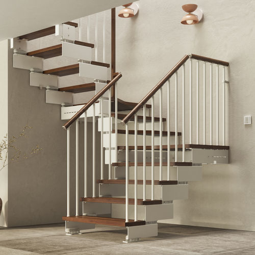 Escalier modulaire - EVO - SCRIGNO - demi-tournant / à marches en hêtre / structure en acier