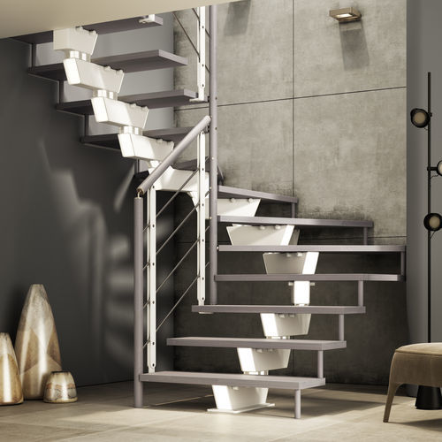 Escalier modulaire - LUMINA - SCRIGNO - droit / demi-tournant / à marches en hêtre