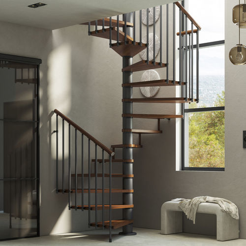 Escalier modulaire - QUADRA - SCRIGNO - en colimaçon carré / à marches en hêtre / structure en acier