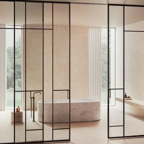 Porte en aluminium - GARBINA - SCRIGNO - en verre / à pivot / coulissante