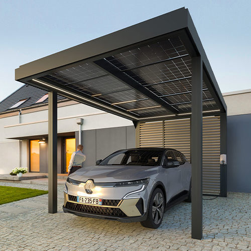 Abri de voiture avec panneau solaire - 7300 - Sepalumic - en aluminium / 1 place / double