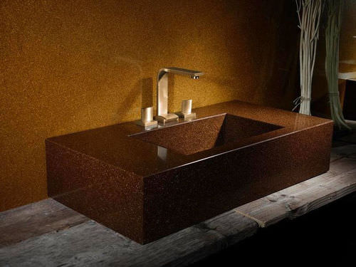 Vasque à poser - GLITTER BRONZE - Santa Margherita - en quartz / avec plan intégré / rectangulaire