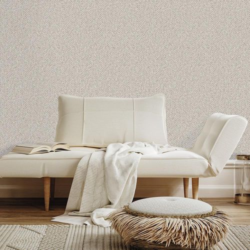 Papier peint contemporain - HERRINGBONE WARM - Marston & Langinger - à motif / aspect tissu / blanc