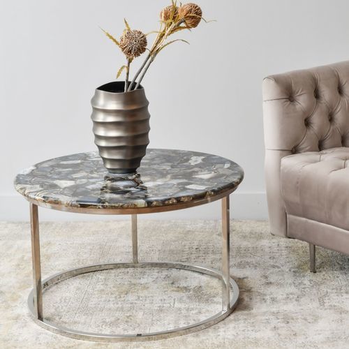 Table basse contemporaine - AGATE - Marston & Langinger - en acier inoxydable poli / en marbre / avec piètement en acier inoxydable poli