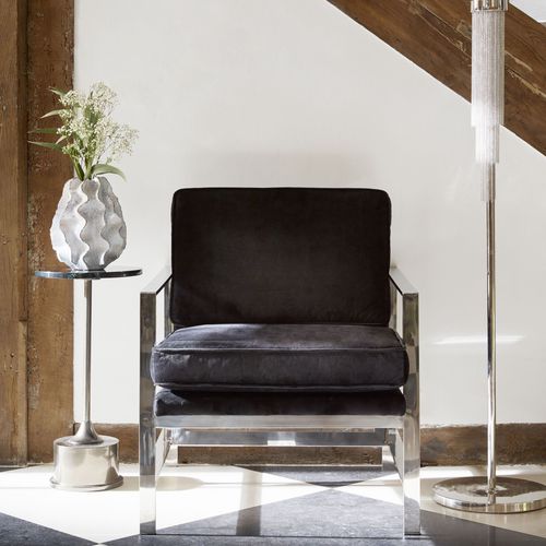 Fauteuil contemporain - CAVERLY - Marston & Langinger - en velours / en chrome / noir