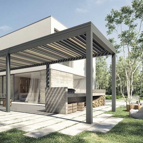 Pergola autoportée - WALLIS&OUTDOOR® - PROFILS SYTEMES - adossée / en aluminium / à lames orientables