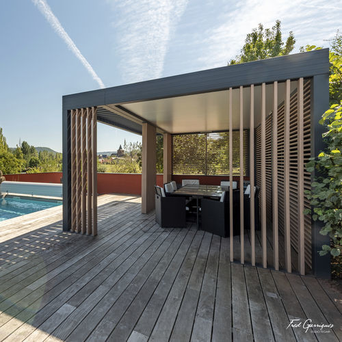 Gazebo en aluminium - WALLIS&GARDEN®  - PROFILS SYTEMES - en verre / toit en bois / structure en bois