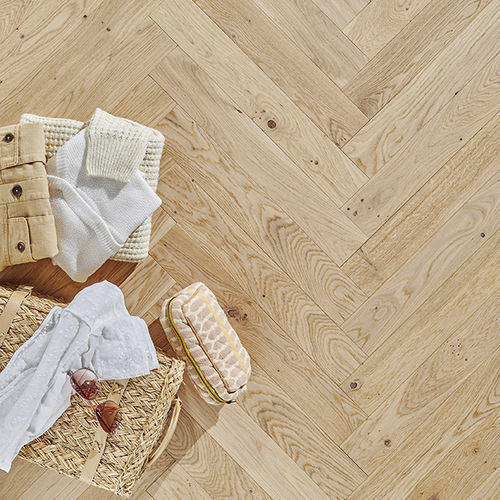 Parquet contrecollé - ZENITUDE BOIS FLOTTÉ 90 - PANAGET - en chêne clair / à batons rompus / brossé