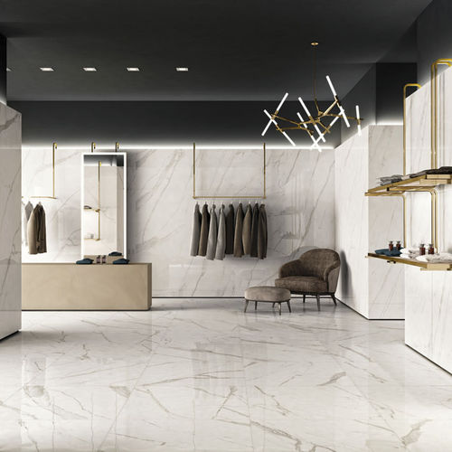Carrelage en grès cérame - TRILOGY 0.3 : CALACATTA WHITE - Panaria ceramica - poli / brillant / d'intérieur