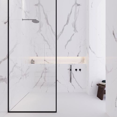 Cabine de douche à l'italienne - BIANCO STATUARIETTO - OCCITANIE PIERRES - en céramique / en niche / résidentielle