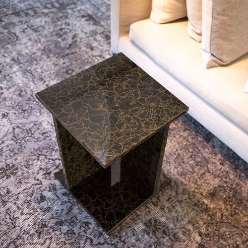 Table basse contemporaine - CHAMPAGNE  - OCCITANIE PIERRES - en verre / avec piètement en verre / carrée