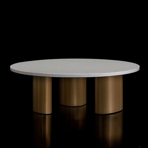 Table basse contemporaine - MARLOWE - BERNHARD design - en placage de bois / en quartz / avec piètement en acier inoxydable