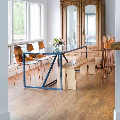 Table à manger contemporaine - STRUT - BLU DOT - en MDF / en bois laqué brillant / en acier à revêtement par poudre