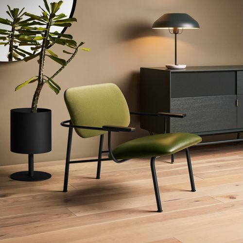 Fauteuil contemporain - METHOD  - BLU DOT - en tissu / en cuir / en acier à revêtement par poudre