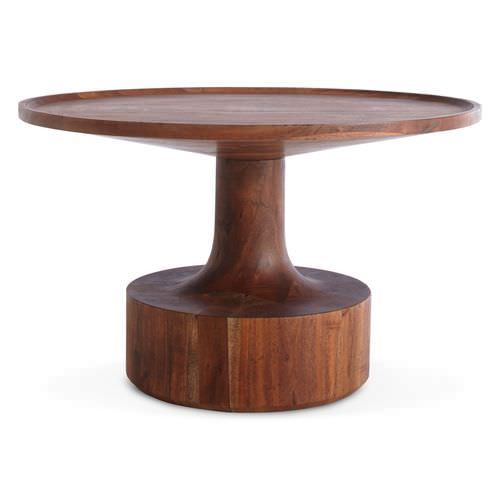 Table basse contemporaine - TURN - BLU DOT - en bois massif / ronde / résidentielle