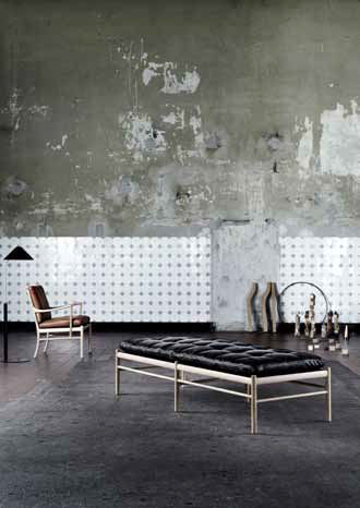 Banquette contemporaine - OW150 - Carl Hansen & Son - en cuir / grise