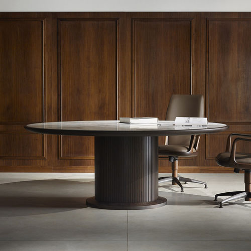 Table contemporaine - FULL  - CECCOTTI COLLEZIONI - en noyer américain / en marbre / avec piètement en noyer américain