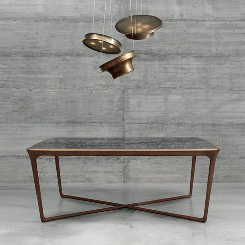 Table contemporaine - OBI  - CECCOTTI COLLEZIONI - en contreplaqué / en verre / avec piètement en noyer américain