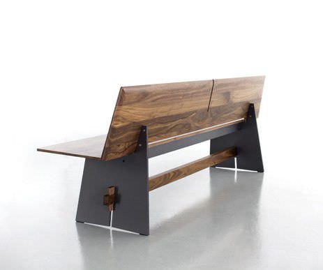 Banc de jardin contemporain - TENSION - Conmoto - en teck / en HPL / avec dossier