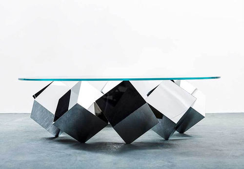 Table basse design original - MAGIC MIRROR - Duffy London - en verre / en acier inoxydable poli / ronde