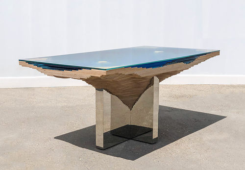 Table à manger contemporaine - Abyss - Duffy London - en bois / en verre / avec piètement en acier inoxydable poli