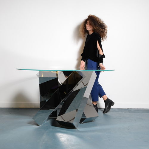 Table contemporaine - Megalith - Duffy London - en verre / avec piètement en acier inoxydable poli / avec piètement en acier à revêtement par poudre