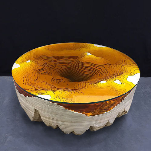 Table basse contemporaine - Abyss Horizon: Amber - Duffy London - en verre / avec piètement en bois / ronde