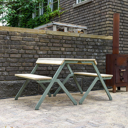 Ensemble table et bancs contemporain - THE TABLEBENCH - dutchtub - en mélèze / en acier galvanisé / en acier à revêtement par poudre