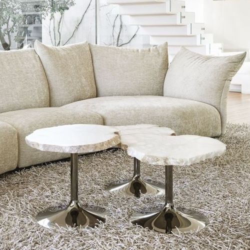 Table basse contemporaine - CICLADI - edra - en albâtre / avec piètement en métal / piètement central