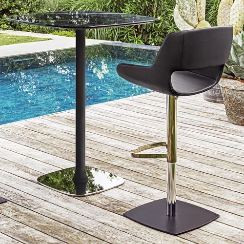 Tabouret de bar contemporain - AMARANTA - ENRICO PELLIZZONI - en cuir / avec piètement en polyuréthane / piètement central