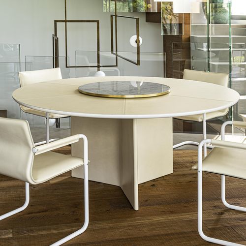 Table contemporaine - STAR - ENRICO PELLIZZONI - en cuir / en verre fumé / en cristal