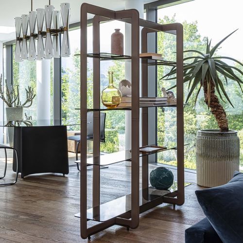 Étagère contemporaine - MUSA - ENRICO PELLIZZONI - en métal / en verre / en cuir