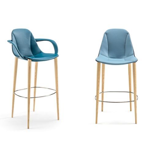 Chaise de bar contemporaine - COUTURE - ENRICO PELLIZZONI - d'intérieur / en cuir / avec piètement en bois